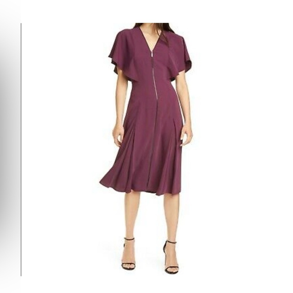 NWT Ted Baker Kasiane Plum Zip-Front Flutter Sleeve Dress us size 2 Ted baker 1 - Picture 4 of 16